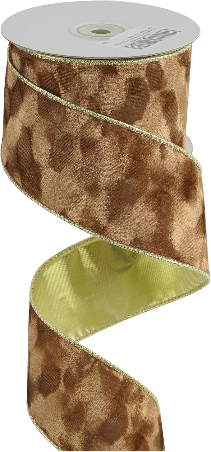 MEEDEE 2-1/2 inch Brown and Gold Velvet Ribbon 10 Yards Spool Two Tone Wired Ribbon for Christmas Tree, Gift Wrapping, Thanksgiving Wreaths, Fall Velvet Bow, Crafts Supply, Seasonal Decorations