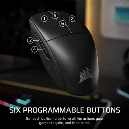 Corsair M55 Wireless Lightweight FPS Gaming Mouse – 2.4GHz & Bluetooth – 24,000 DPI – Long-Lasting Battery Life – Six Programmable Buttons – Textured Side Grips – Black
