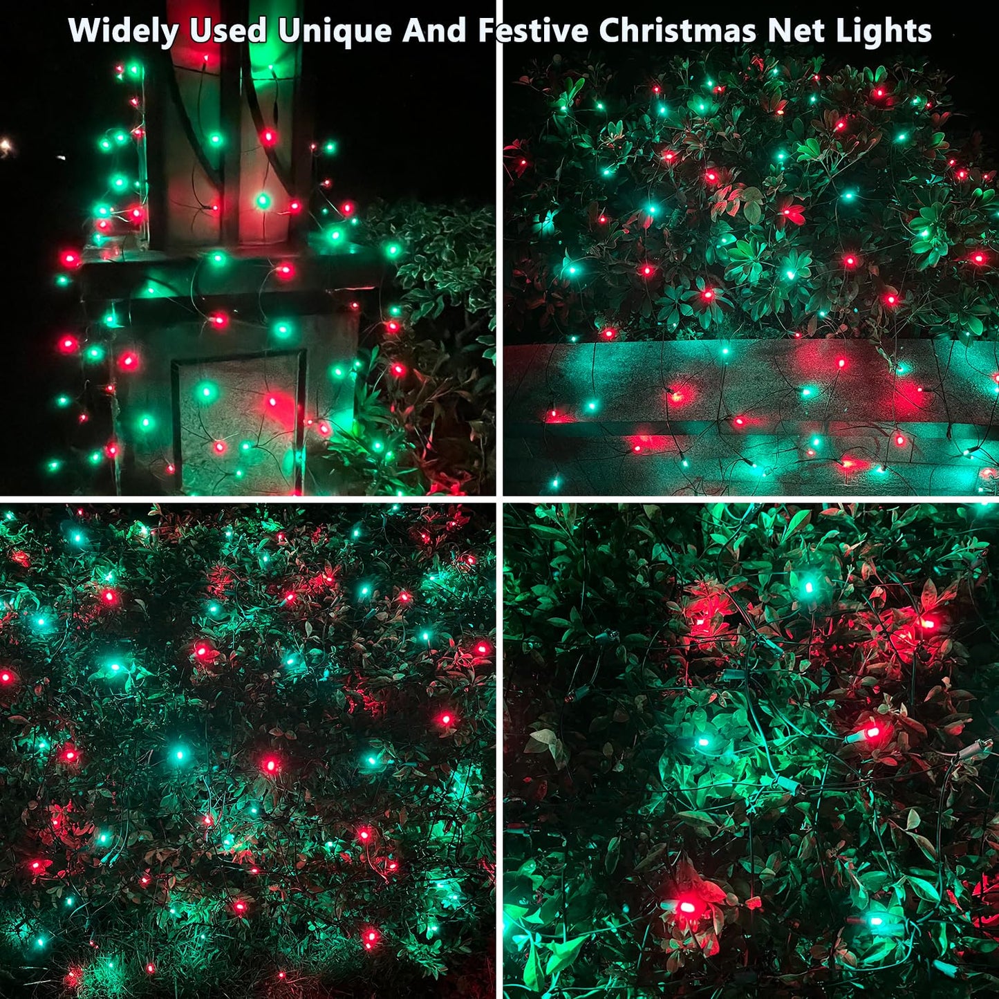 HISHINY LED Christmas Net Lights Outdoor, 5ftx5ft 100LED Green Wire, Connectable Bush Mesh Net Lights String for Halloween Christmas Party,Shrub,Yard,Tree（Red&Green）