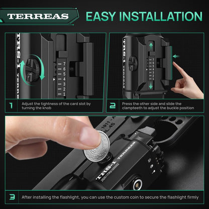 Terreas Upgraded 2000 Lumens Magnetic Rechargeable Weapon Light & Green Laser Combo, Aluminum Alloy Tactical Flashlight with Adjustable Rail, Strobe Mode, Fits Most Picatinny/GL Rail & Holsters