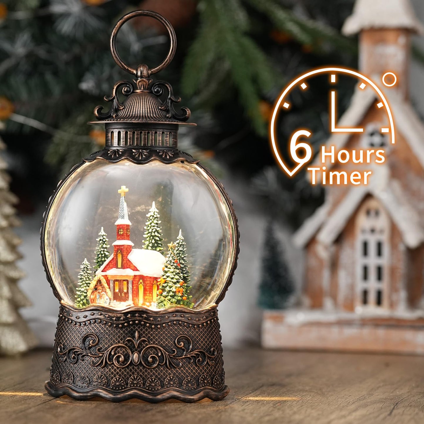 Snow Globe with Church, Light Up Christmas Snow Globes with Music Timer - USB Plug or Battery Operated Glitter Globe Indoor Christmas Decorations