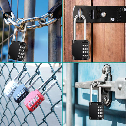 ZHEGE Long Shackle Padlock, 4 Digit Combination Lock, Resettable Combo Lock for School, Gym Employee Locker, Outdoor, Fence (Black)