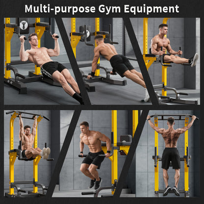 SogesHome Adjustable Pull Up Bar & Dip Station, Heavy Duty 330LB Capacity Multifunctional Home Gym Fitness Equipment for Strength Training, Push Up Stand for Arm, Back, Core & Full Body Workout, Yellow
