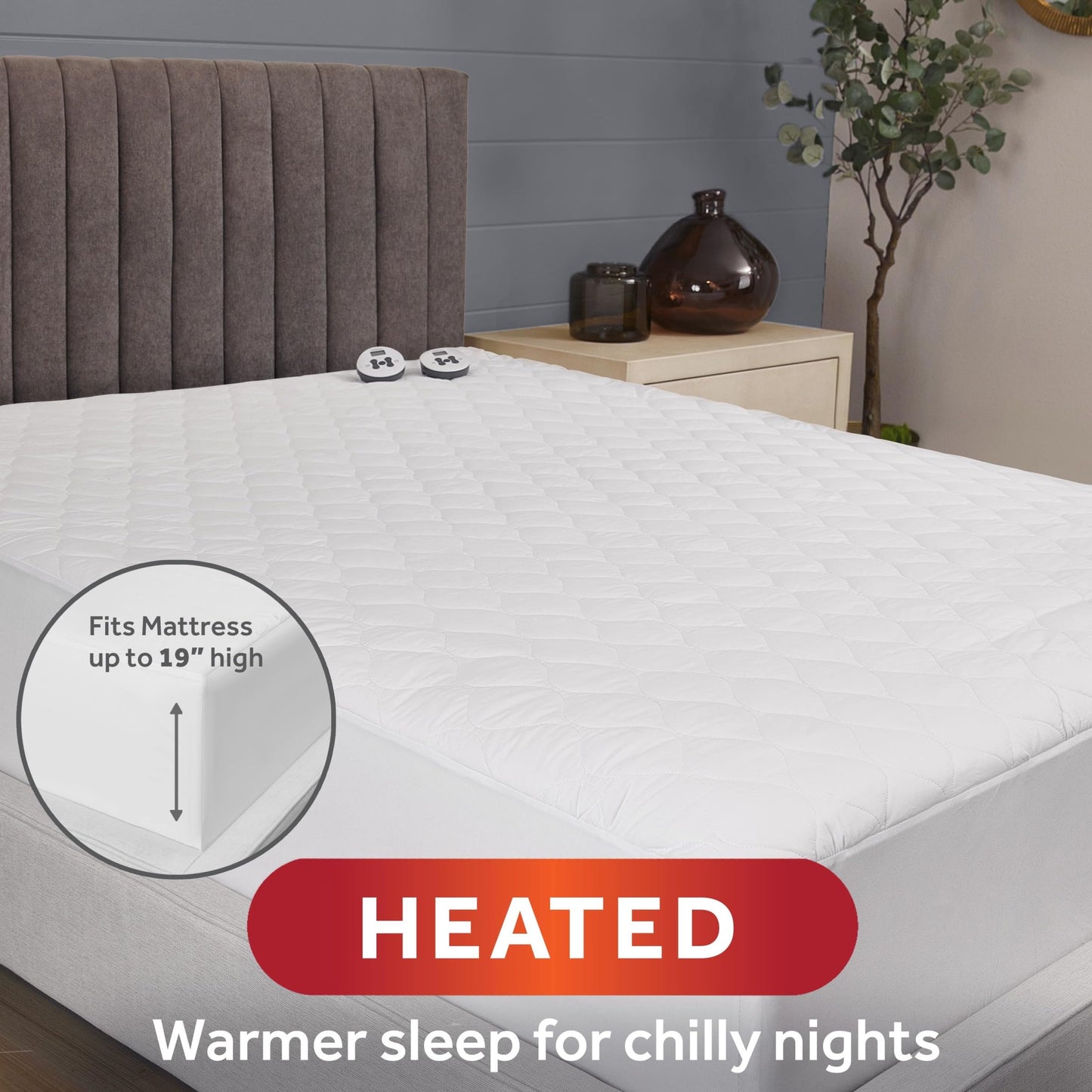 Sunbeam Electric Heated Mattress Pad Queen 80" x 60" 12 Heat Settings 12-Hour Auto Shut-Off Fast Heating Soft Cozy Fabric Deep Pocket Skirt Machine Washable