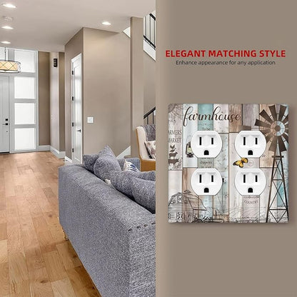 Decorative Light Switch Cover Plate Rustic Farmhouse Colorful Wooden Barn Door 2 Gang Socket Covers Double Duplex Wallplates Switch Plates and Outlet Covers for Kitchen Home Decor