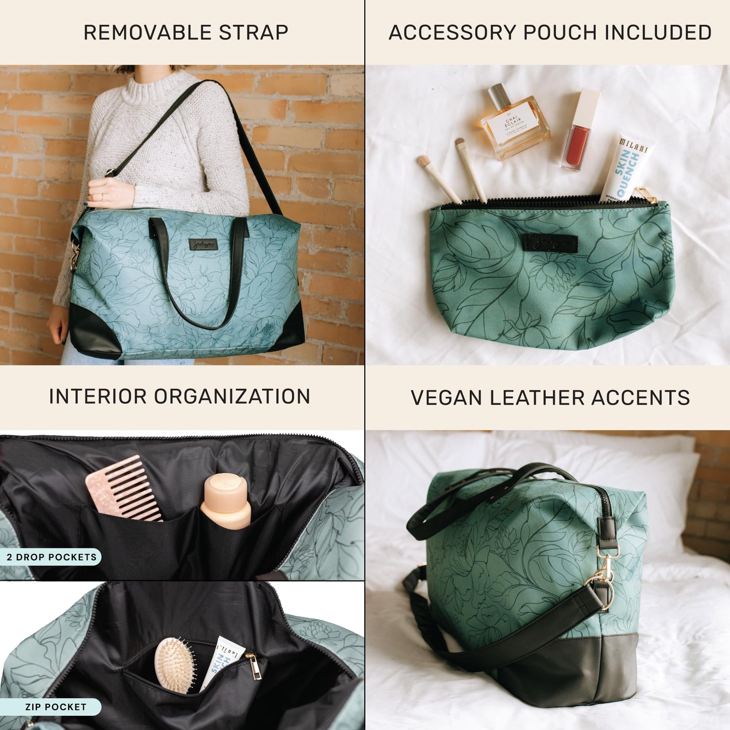 Jadyn Luna Women's Weekender Bag and Travel Duffel, Large 37 Liter Capacity (Sage Flora)