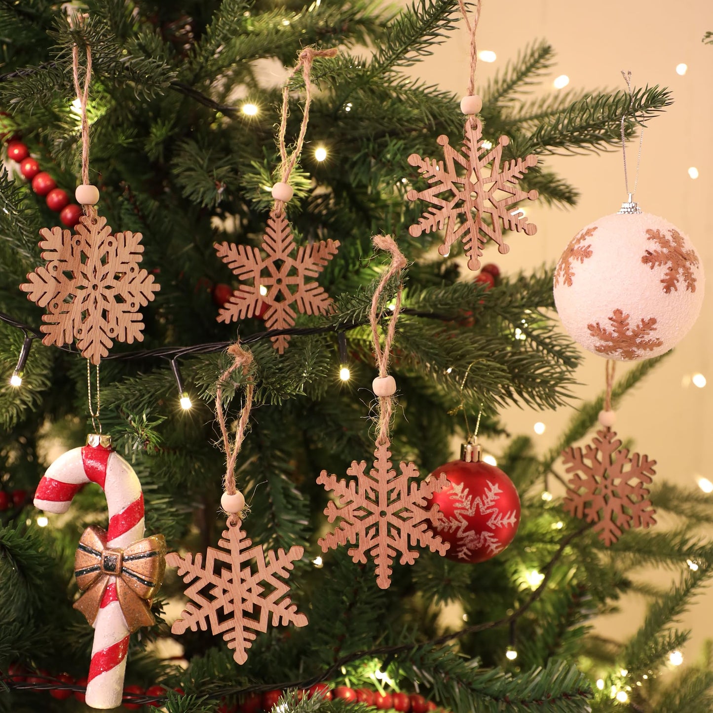 24 Pieces Wooden Snowflakes Ornaments 3inch Snowflake Christmas Ornament for Winter Christmas Tree Decoration Holiady Gift Crafts