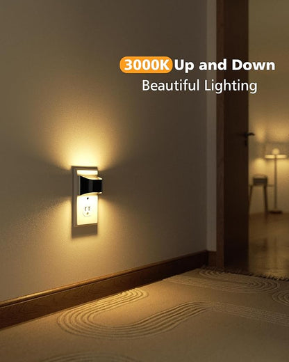 VOLISUN Night Lights Plug into Wall, 6 Pack Up and Down LED Night Light with Dusk to Dawn Light Sensor, 3000K Warm White Nightlight for Hallway, Bedroom, Bathroom, Kitchen Black