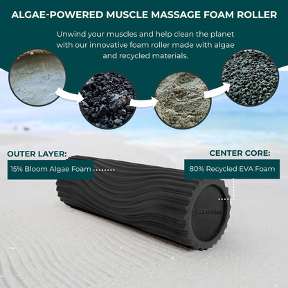 Oceanfoam Tidal Roller - Black Marbled - Muscle Massage Foam Roller for Back Pain & Stretching - Firm and Ergonomic Wide Wave Textured - Yoga, Athletics, & Wellness - Full Size, 20" x 5"