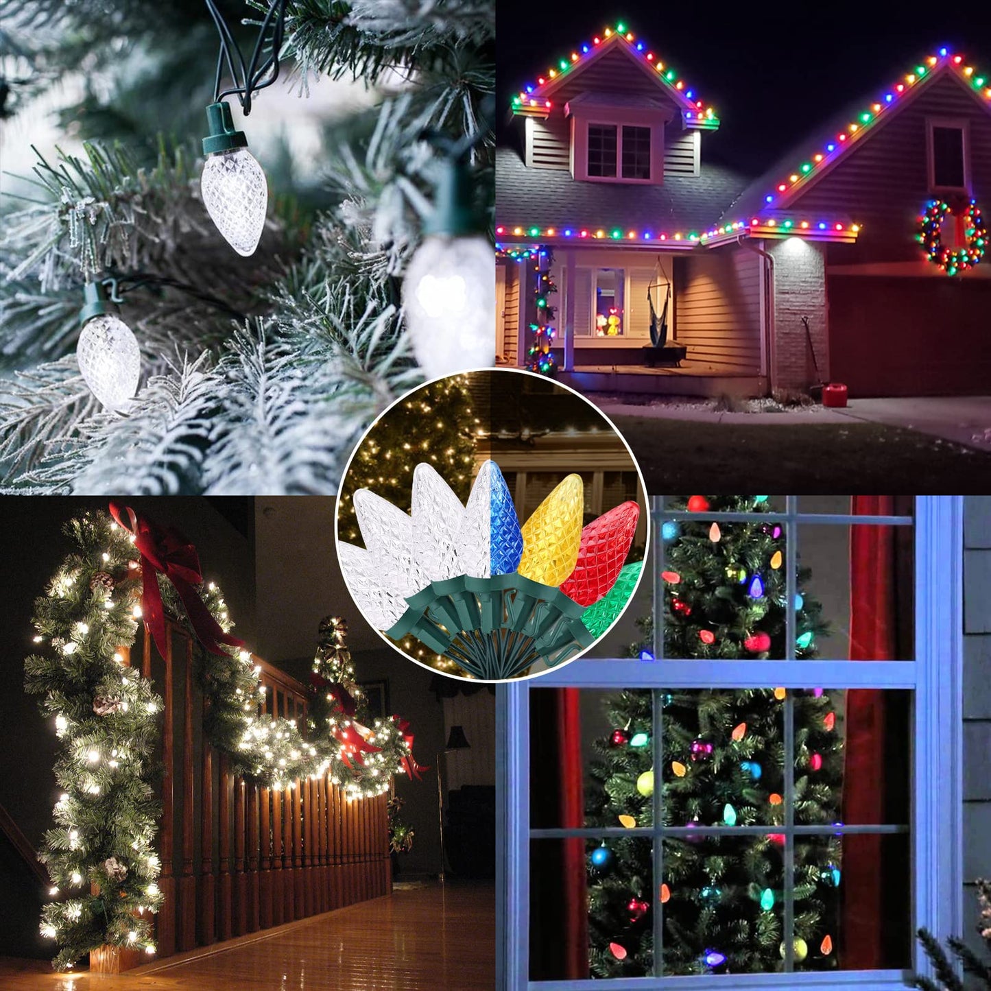 ODEETRONIC Cool White & Multicolor Christmas Lights, 33ft 50 LED C9 Color Changing Tree Lights, Connectable 12 Modes Outdoor Xmas Light with Remote, Dimmable Twinkle Light for Home Party Wedding