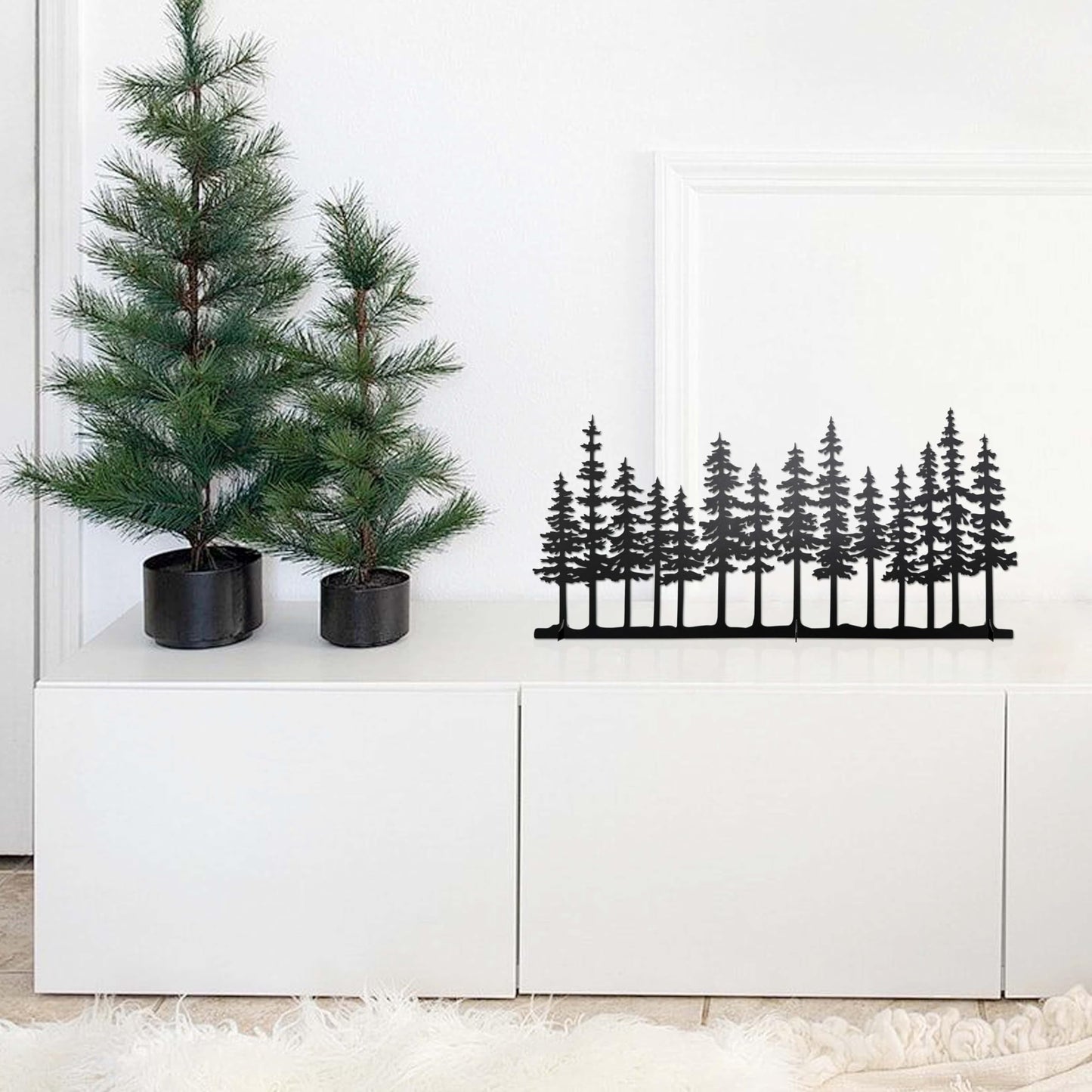 dryelves Metal Pine Tree Decor, Cabin Forest Tree and Nature Rustic Tabletop Decor, Mantel Centerpieces Shelf Decorations, Housewarming Gifts for Home Farmhouse Living Room Bedroom(Black)