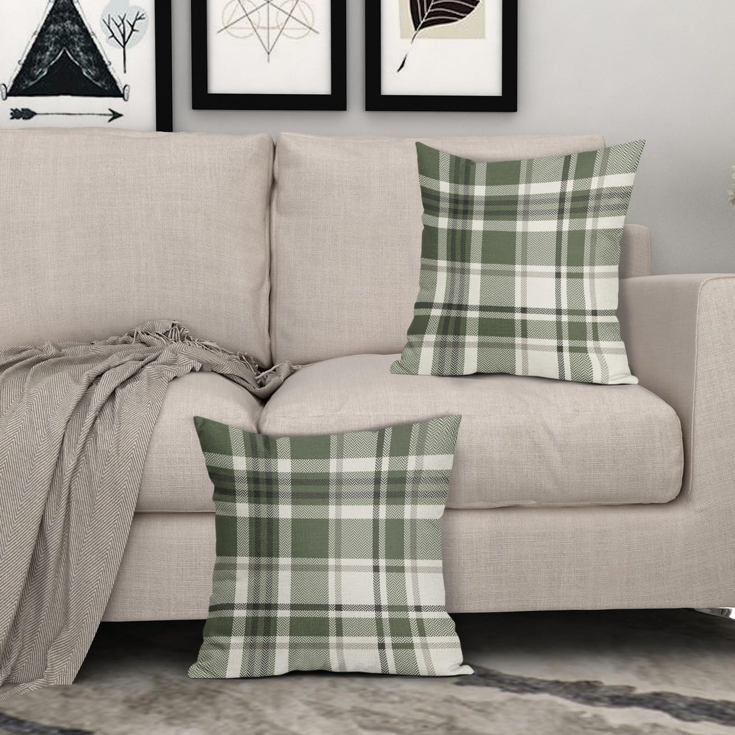Sage Green Plaid Pillow Covers 18x18 Set of 2 Spring Buffalo Checkered Decorative Tartan Pillowcases Christmas Holiday Seasonal Outdoor Rustic Farmhouse Throw Cushion Case Decor for Couch Sofa Bed
