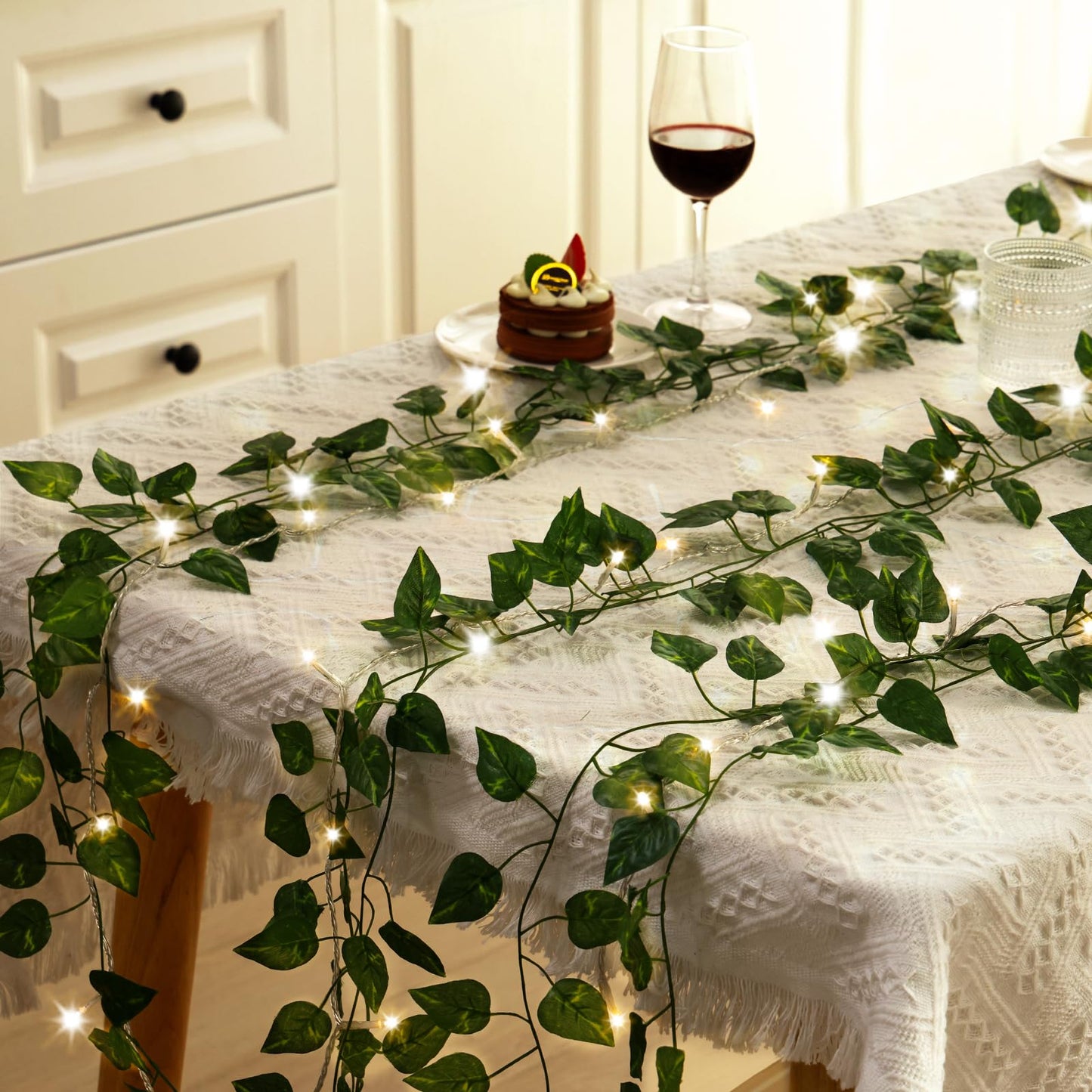 CEWOR 24 Pack 173ft Fake Ivy Vines, Artificial Ivy Garland with 200 LED String Lights, Hanging Plants Greenery Backdrop Green Leaves for Bedroom Room Wall Decor Wedding Party Table Decoration