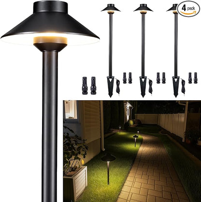 Gardenreet 12v Landscape Lighting Brass - Low Voltage Pathway Lights IP65 Waterproof, Hard-Wired Path Light Outdoor, Mushroom-top Black for Exterior Area Patio House G4 Bulb Not Included (4 Pack)