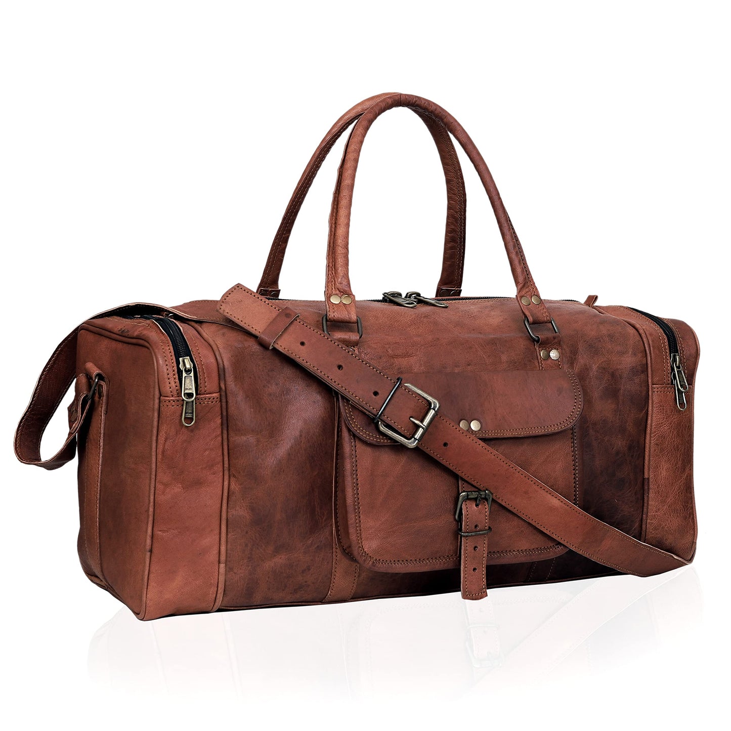 24 Inch Large Leather Duffel Travel Duffle Gym Sports Overnight Weekender Bag (brown)