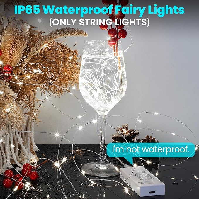 Mlambert LED Fairy Lights Battery Operated with Timer, Rechargeable Mini Twinkle Lights for Christmas Decor Holiday Party, 32.8FT(16.4x2), Cool White
