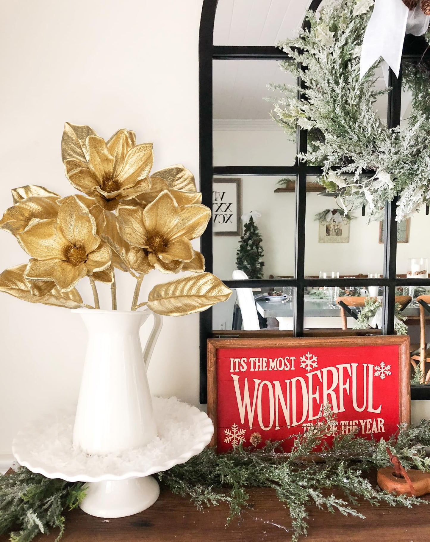 Briful Set of 3 Gold Magnolia Floral Stems 26in Magnolia Artificial Flowers Silk Magnolia Flower Branches for Christmas Home Office Table Vase Decor
