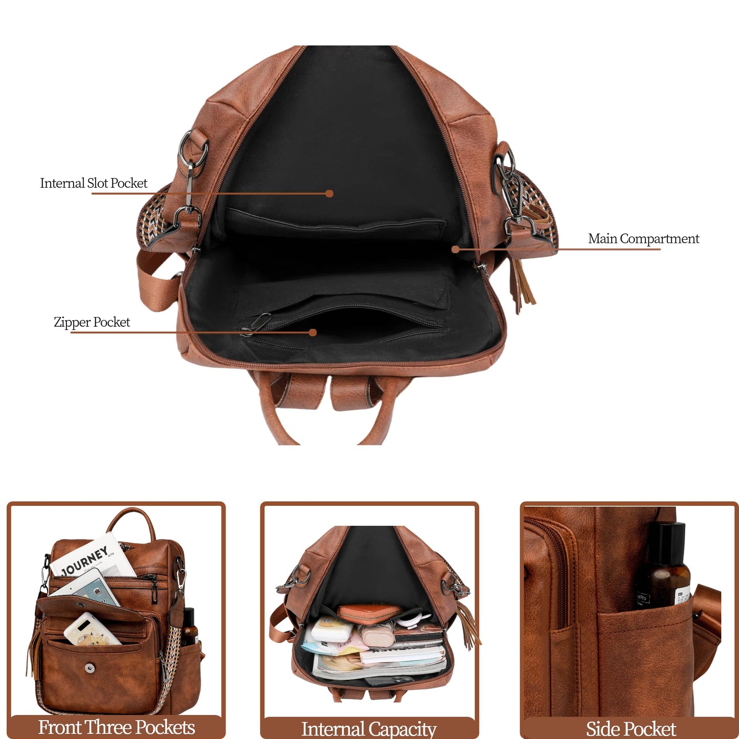 CTTOVIS Backpack Purse for Women Fashion Designer Backpack Ladies Travel Convertible Shoulder Bags (Brown)