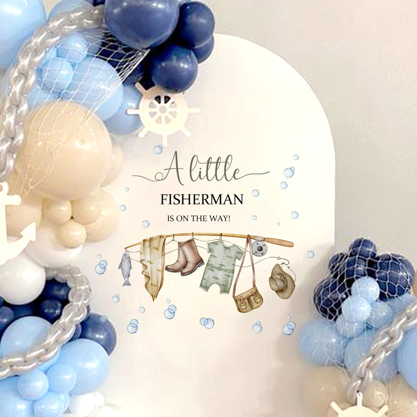 Capiont A Little Fisherman is on The Way Decal -Fishing Baby Shower Decorations,Gone Fishing Baby Shower Party Balloon Arch Stickers for Boys