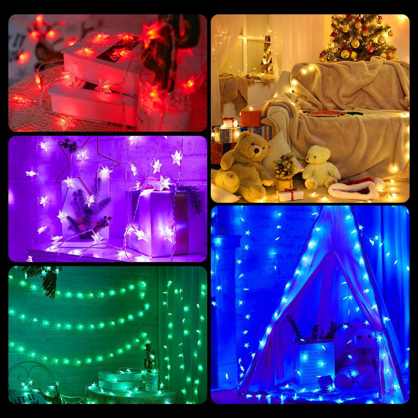 Minetom Star String Lights Battery Operated - 17 ft 50 LED Color Changing Star Fairy Light with Remote and Timer, 16 Single Colors and 7 Modes Starry Lights for Bedroom Dorm Tent Bed Patio Christmas