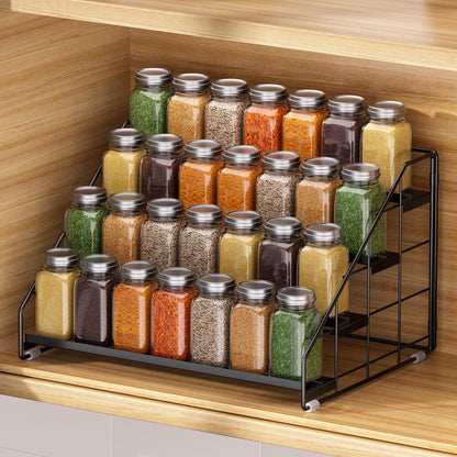 Spice Rack Organizer for Cabinet, 4 Tiered Spice Rack Organizer, Tiered Adjustable Spice Shelf for Kitchen Countertop Pantry Organization (Bright Black)