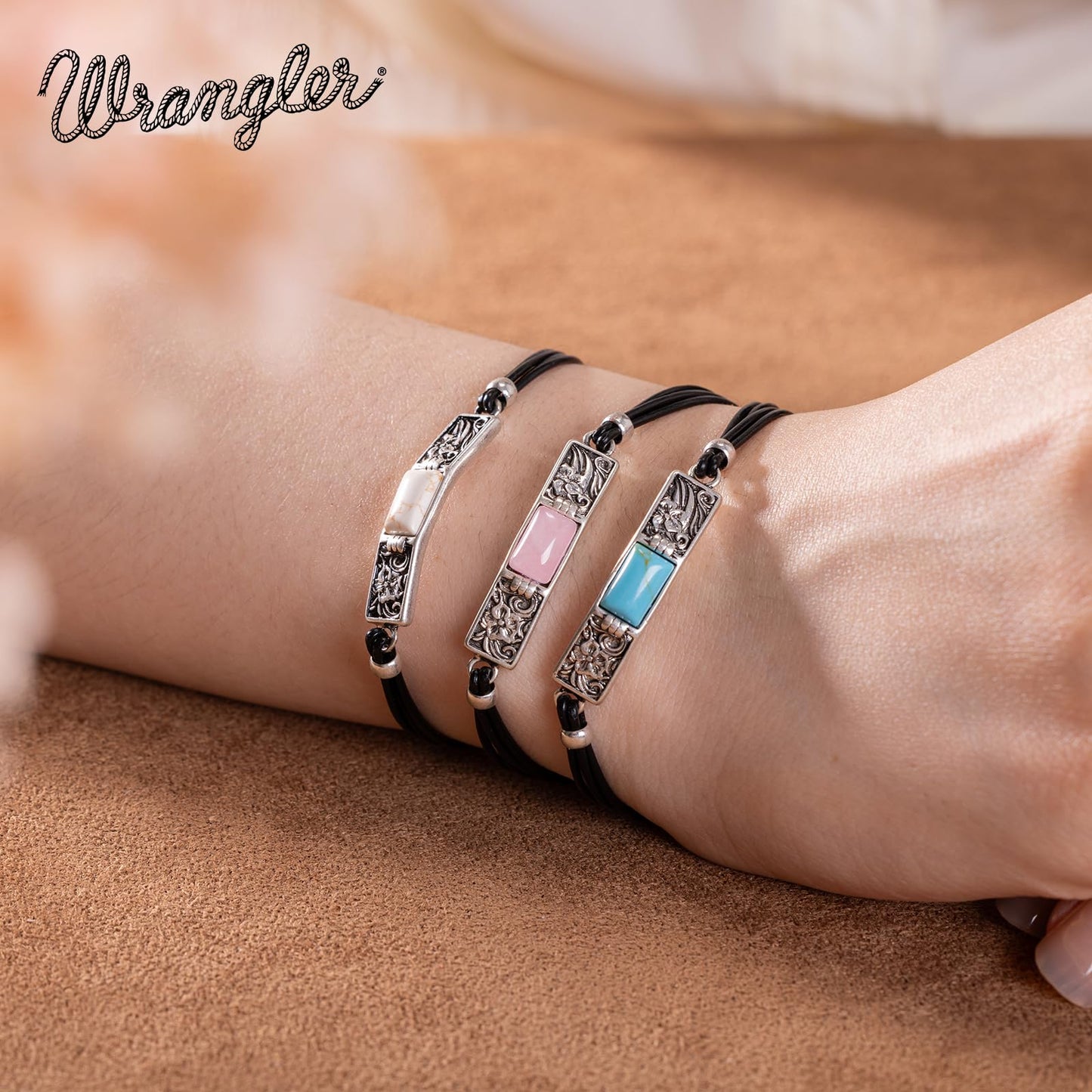 Montana West x Wrangler Faux Leather Wrap Bracelets for Women Western Country Bohemian Cowgirl Turquoise Dainty Jewelry AR-WGW-1119S-BG