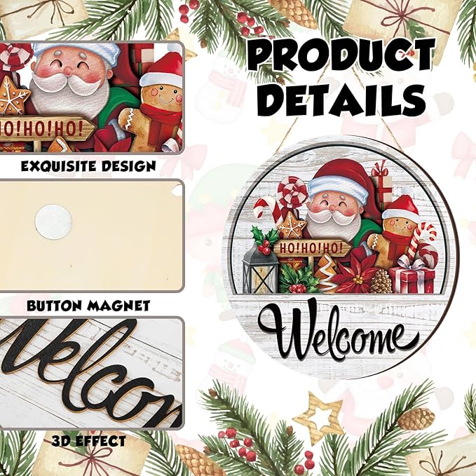Yousoontic 17 Pcs 12 Inch Magnetic Welcome Door Sign Interchangeable Front Door Decor Rustic Fall Seasonal Hanging Sign Halloween Christmas Decor for Home Warming Gift(Classic Color,Welcome)