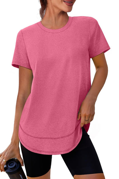 Oversized Tshirts for Women Dry Fit Plus Size Spring Clothes Summer Athletic Tops Workout Shirts Crewneck Red 3XL