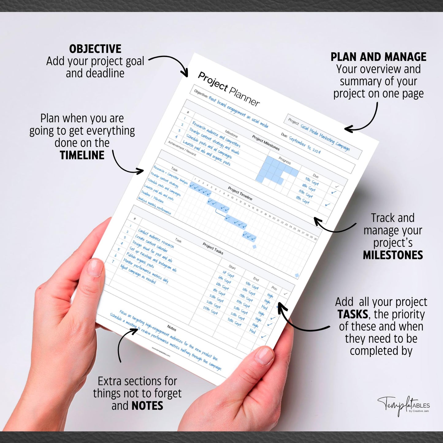 Project Planner Notepad - Project Management Organizer Desk Pad - Manage Project Tasks and Meeting Deadlines Effectively - 50 Sheets of Premium 120gsm Paper | Management | A4 Mono
