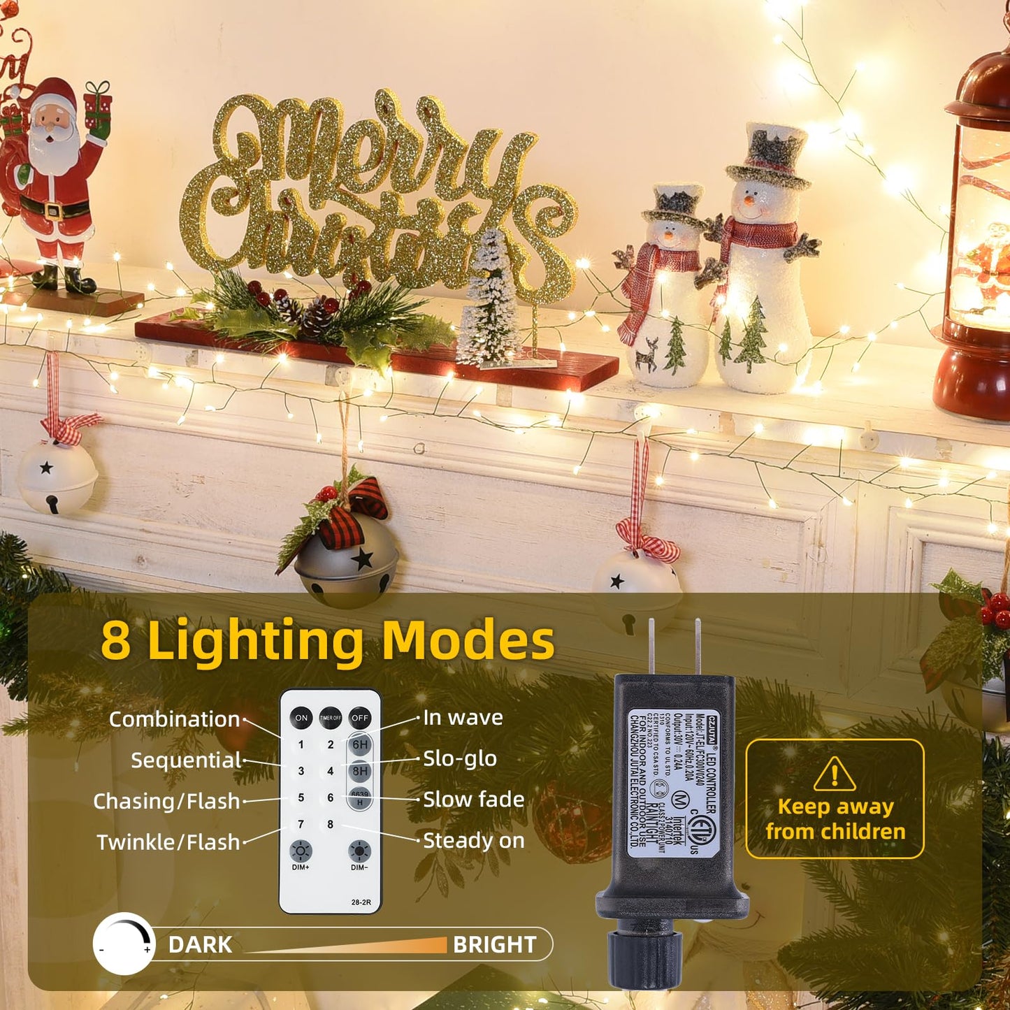 Lycklig Fairy Lights Plug in 65Ft 1000LED Warm Christmas Garland Lights with Timer Remote Waterproof Firecracker Twinkle Cluster String Light for Bedroom Wreath Party Wreath Tree Decor Green Wire