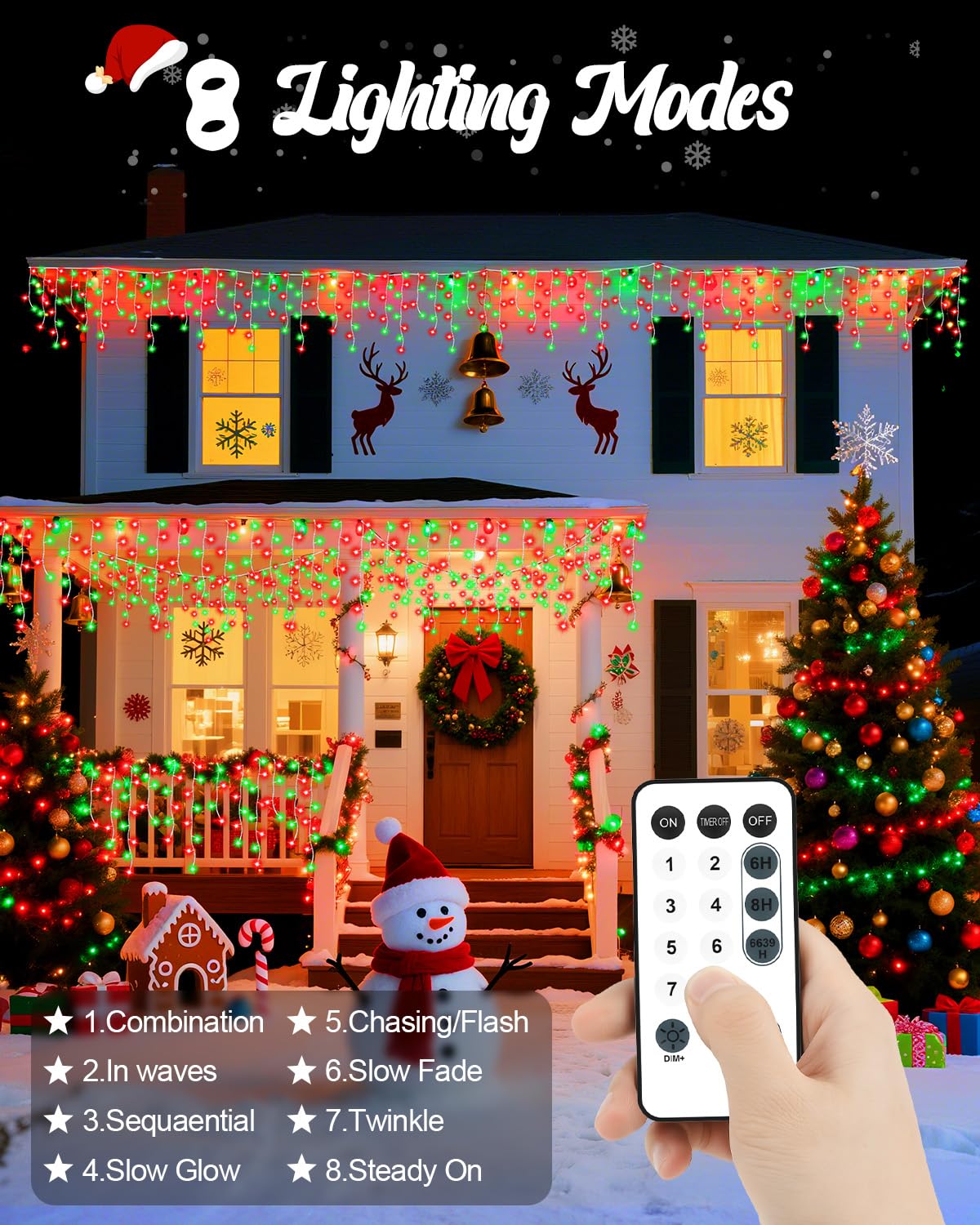 Vynoblip Christmas Ice Lights Outdoor, Red Green 99FT 1206 LED 8 Modes Plug in Xmas Tree Decorations Twinkle Fairy Light String with Remote Timer Memory for Roofline Yard Party Wedding Camping Decor