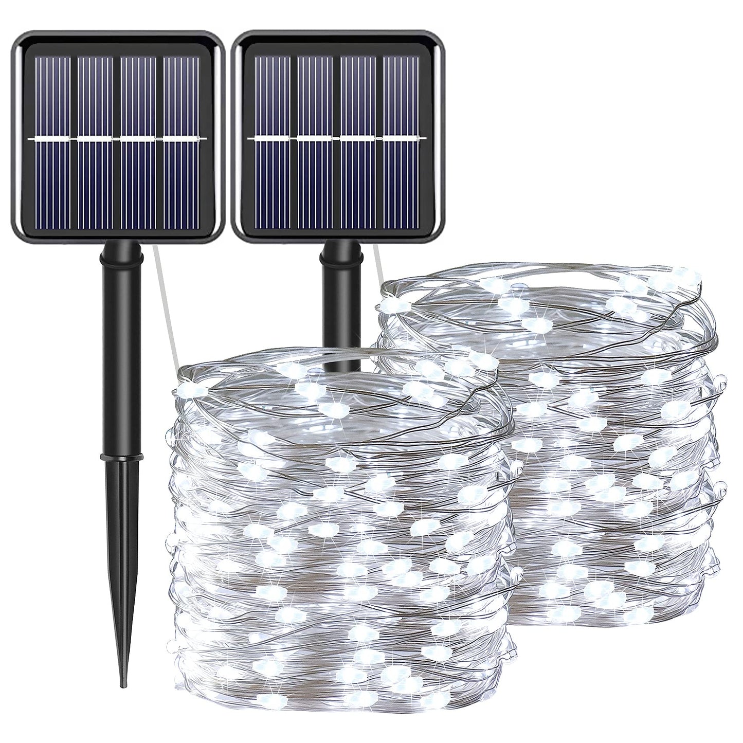 YAOZHOU Solar Fairy String Lights for Outside, Outdoor Waterproof, Cool White 2Pack Total 200LED 66Ft 8 Modes Mini Mini Small Solar Powered Lights for Christmas, Garden, Patio, Fence, Balcony