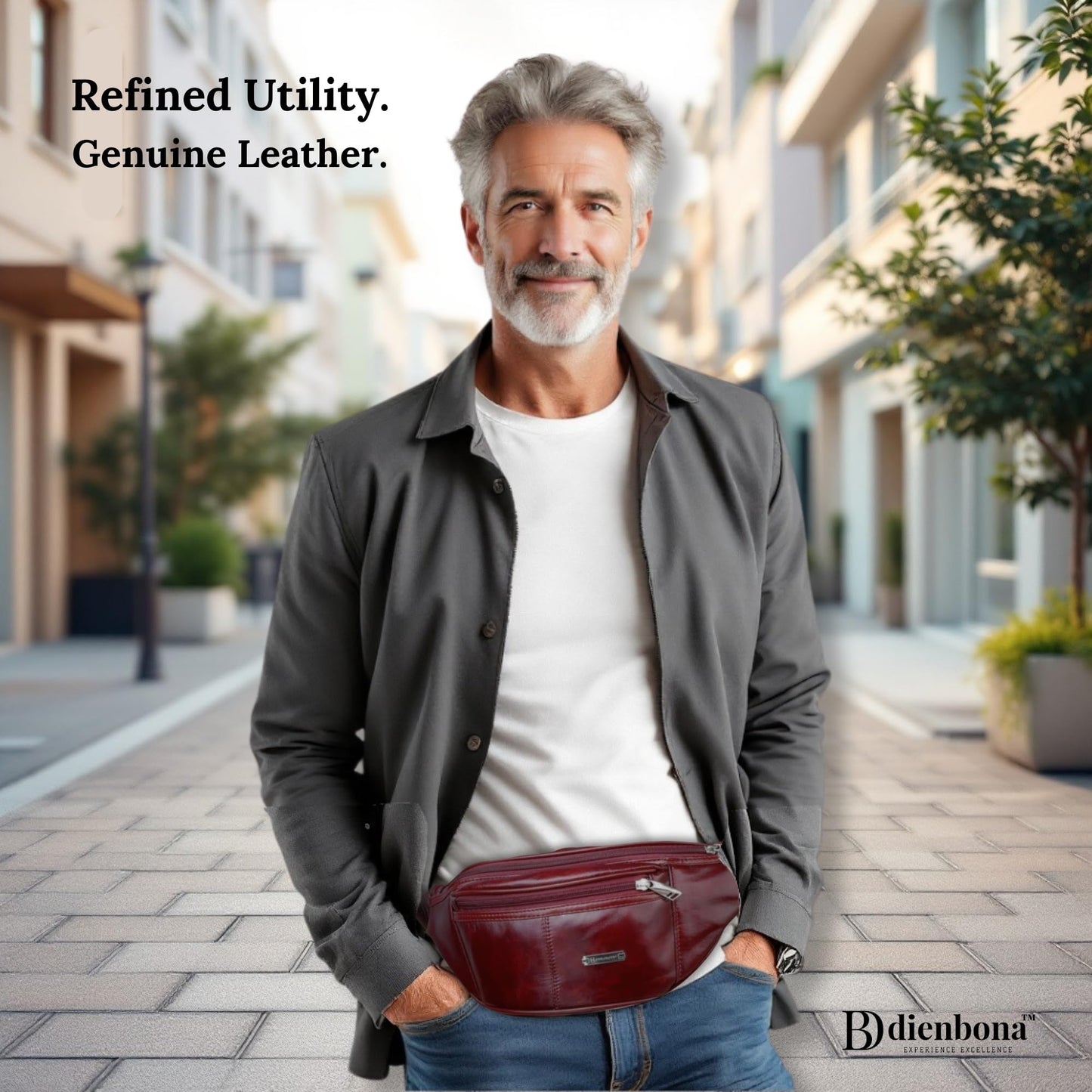 Genuine Leather Fanny Pack Bum Bag for Men – Crossbody Sling Waist Bag with 3 Pockets & Hidden Anti-Theft Pocket, Adjustable Strap, Lightweight Travel Hip Bag for Hiking, Outdoor & Daily Use (Oxblood)