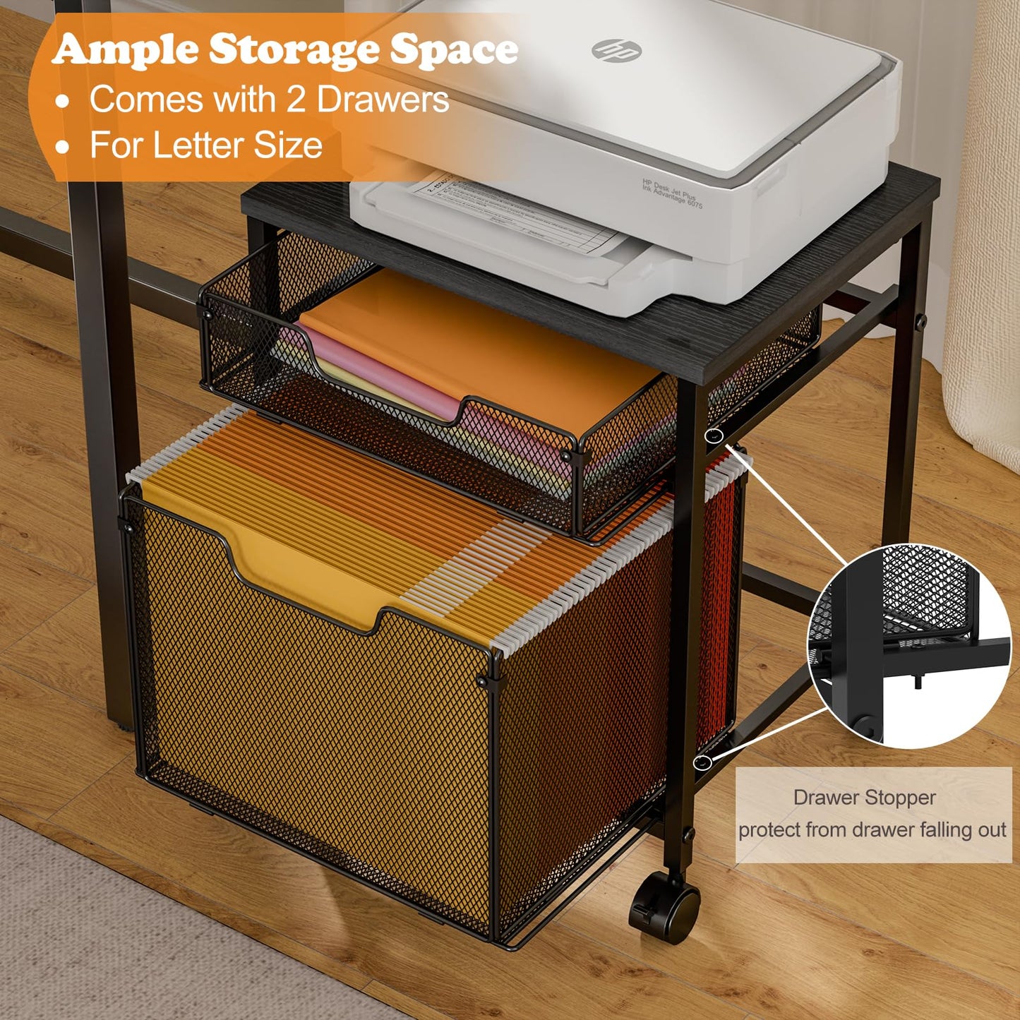 Rolling File Cabinet Cart, Printer Stand with Storage Drawer, Mobile Filing Cabinet on Lockable Wheel, Printer Cart with Hanging File Folder Organizer Beside Under Desk for Office Home(Patent Pending)