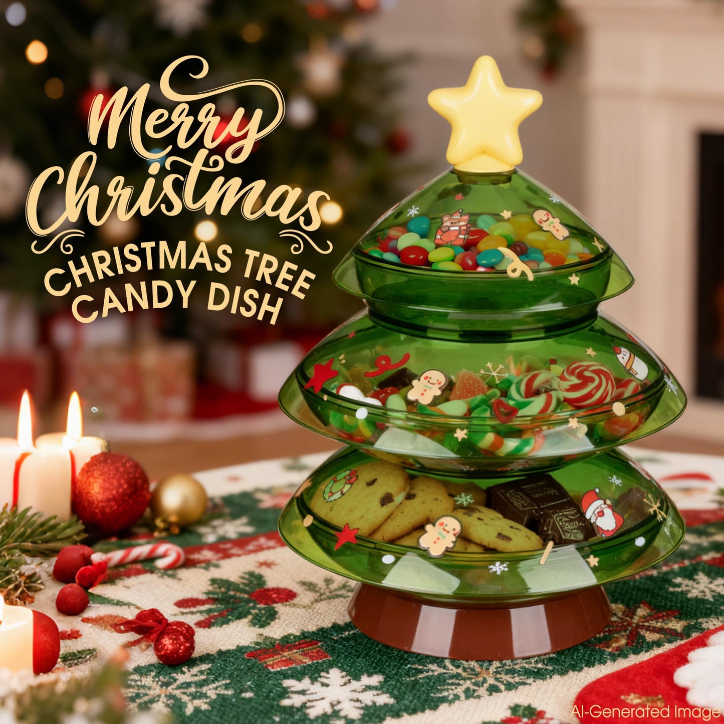 IVYROLL Christmas Candy Dish with Lid, Candy Platter Dish Serving Snack Box Container Decorative Plates for Xmas Holiday Party