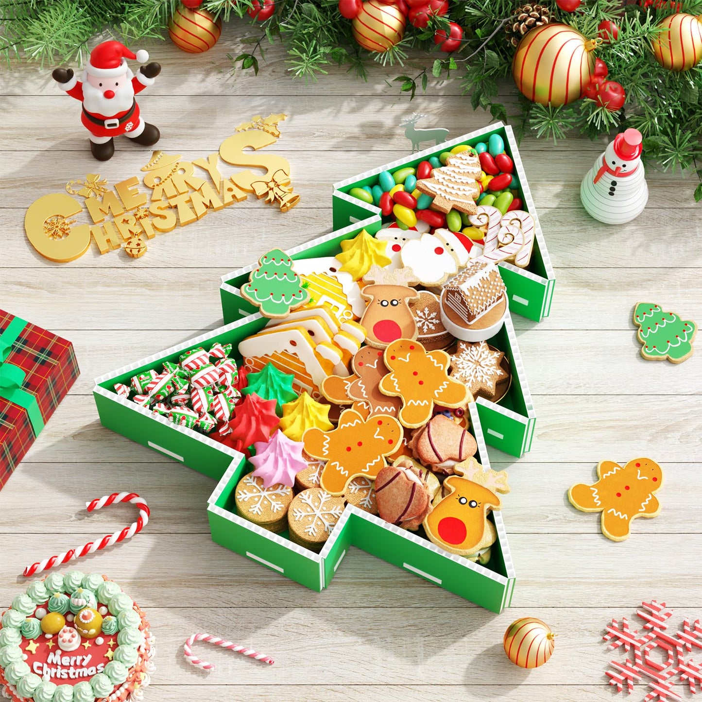 Paready Christmas Charcuterie Cardboard, 13.39" Fillable Cardboards Green Xmas Tree Charcuterie Board for Xmas Candy, Treats, Snack, Cupcakes Tray for New Year Holiday Christmas Party Decorations