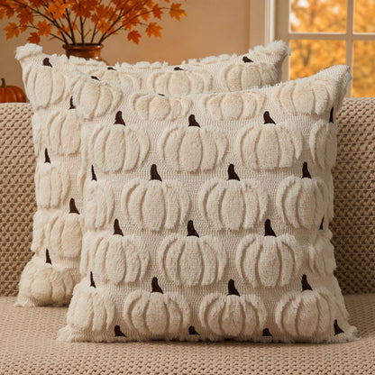 DFXSZ Fall Pillow Covers 18x18 Set of 2 Fall Decorations Beige Brown Pumpkin Throw Pillow Cases Soft Faux Fur Wool Couch Cushion Case for Chair Sofa Bedroom Living Room Home Decor PTK02V18