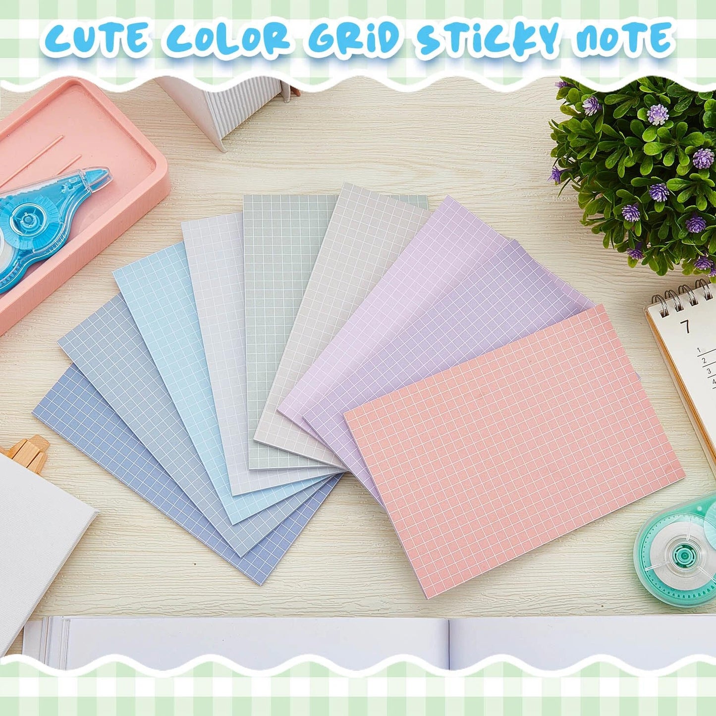 Jecery 9 Pack 4 x 6 Inch Grid Sticky Notes Self Adhesive Memo Pad Cute Graph Paper Self Stick Note Pads with Grid Lines for Gifts Office Supplies, 270 Sheets(Soft Colors)