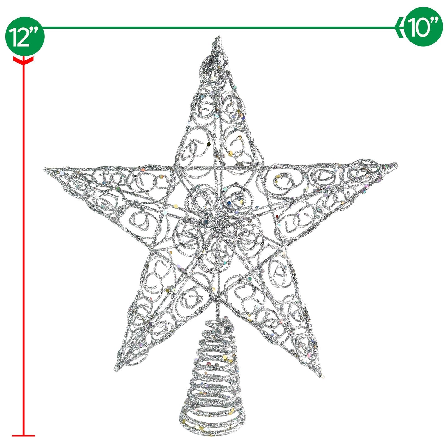 Ornativity Silver Star Tree Topper - Christmas Swirl Design Sparkle 3-D Dimensional Hallow Xmas Trees Top Star Decor Treetop Ornament Decorations