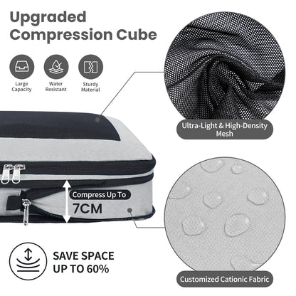 Prezon 8 Set/6 Set/4 Set Compression Packing Cubes for Travel, Lightweight Vacation Travel Essentials, Accessories for Suitcase Organizer Bags Set, Durable Luggage Organizer（8-Square-pewter）