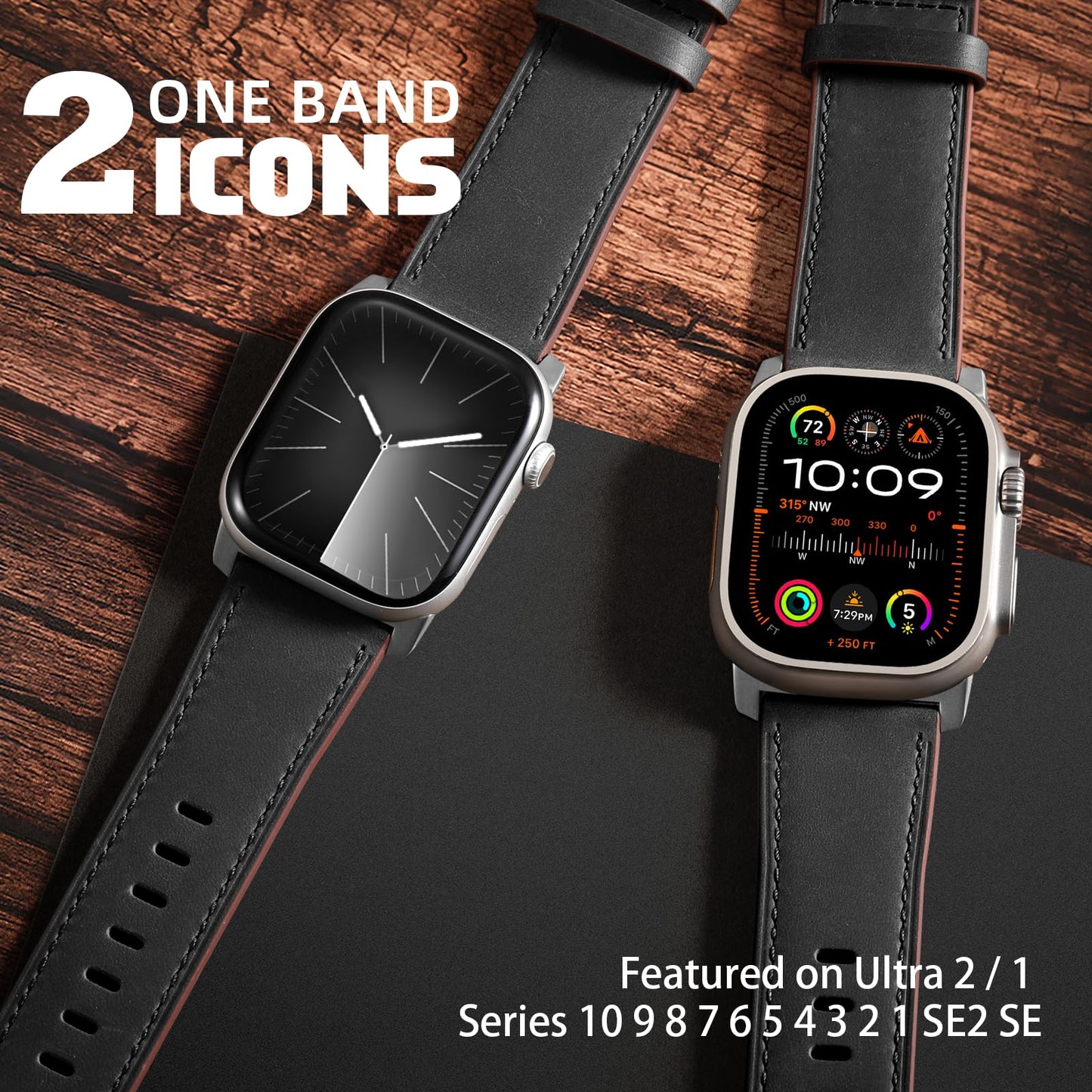 Easuny Leather Bands Compatible with Apple Watch Ultra 2 3/Ultra Band 49mm 44mm 45mm 46mm 42mm Men, Top Grain Genuine Leather Strap for iWatch Series 11 10 9 8 7 6 5 4 SE3 SE2 SE 3 2 1