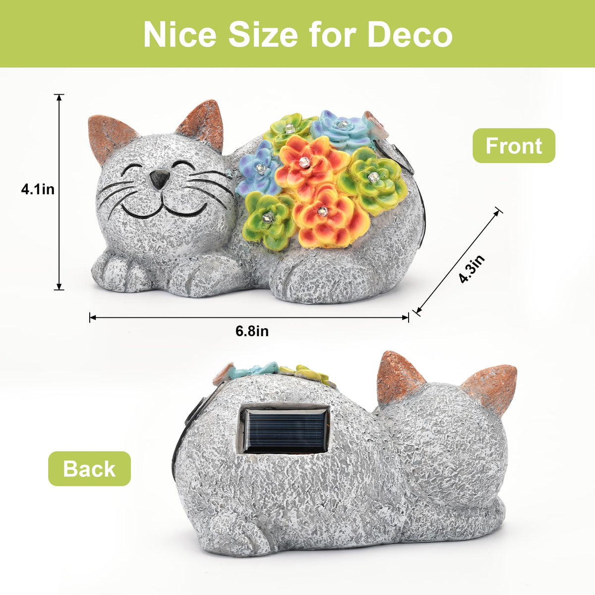 Otdair Solar Garden Decor Cat, Cat Lover Gifts with Succulent and 7 LED Lights for Outside,Outdoor Solar Lights for Yard, Garden and Patio, Unique Gift for Women