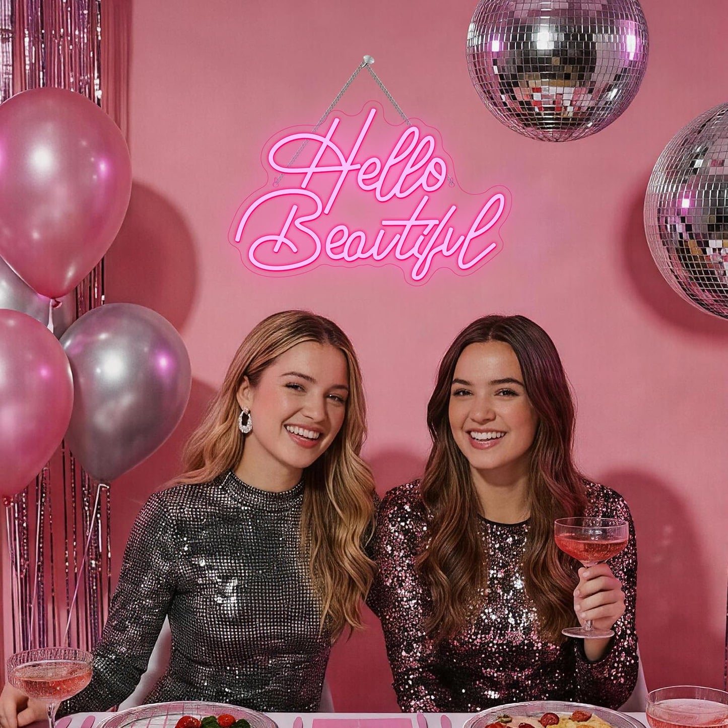 Looklight Hello Beautiul Neon Sign Wedding Neon Lights for Wall Decor Pink Led Lights Up Connectivity Wedding Engagement Birthday Party Girls Bedroom Gifts for Lovers