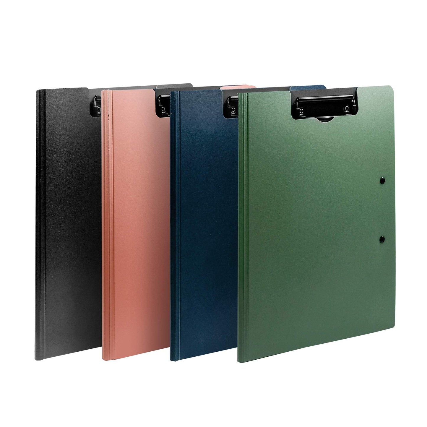souG 4 Pcs Foldable Clipboards, 360 Degree Cover Clipboard File Folder, Perfect for Private Documents, Awesome for Office, Medical Field, School, Job Interviews (4 Colors, Double Clip)