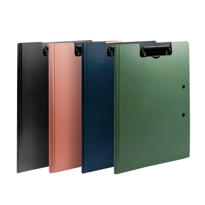 souG 4 Pcs Foldable Clipboards, 360 Degree Cover Clipboard File Folder, Perfect for Private Documents, Awesome for Office, Medical Field, School, Job Interviews (4 Colors, Double Clip)