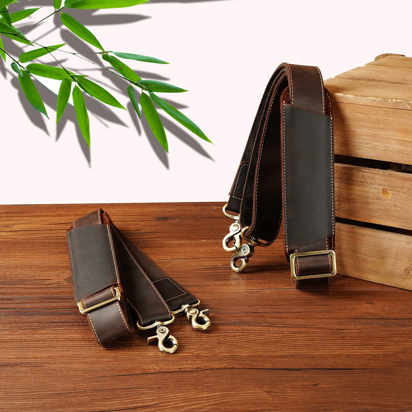Masa Kawa Full Grain Brown Leather Shoulder Strap, Vintage Replacement Bag Straps for Laptop Briefcase, Crossbody Messenger, Duffel, Travel Bags
