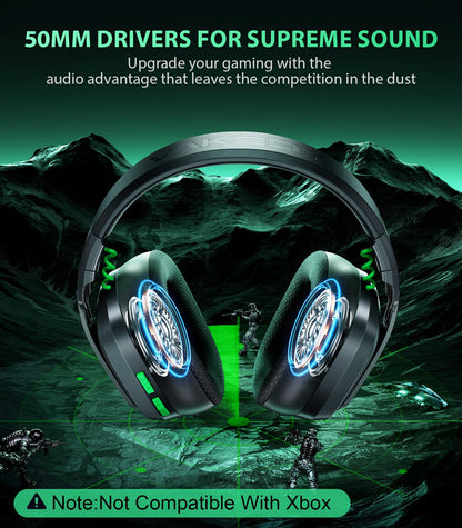 Vakedy HW11 Wireless Gaming Headset for PS5,PS4,PS4 Pro, Switch,Mac,Bluetooth 5.3 Gaming Headphones with Noise Canceling Mic,Gamer Headphones for PC,50Hr Battery (Black)
