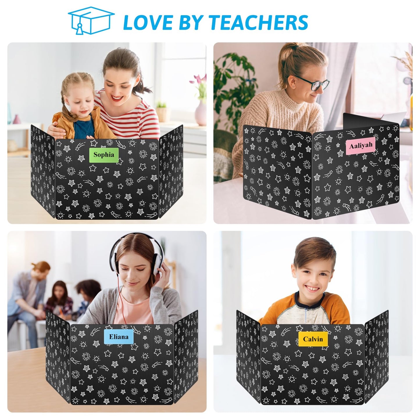 Black 24-Pack Desk Dividers for Students, Waterproof Plastic Study Carrel Divider, Durable Testing Dividers for Classroom Teacher Supplies, Easy to Clean Privacy Shield Folder Boards for Student Desk