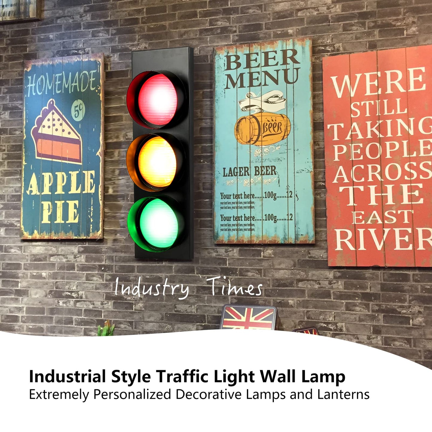 HOMIER Traffic Light Wall Lamp, Retro Style Traffic LED Lamp with Remote Control, Fun Room Traffic Stop Light Decor for Children's Day, Classroom, Kids Bedroom, Living Room, Club, Bar, Pub