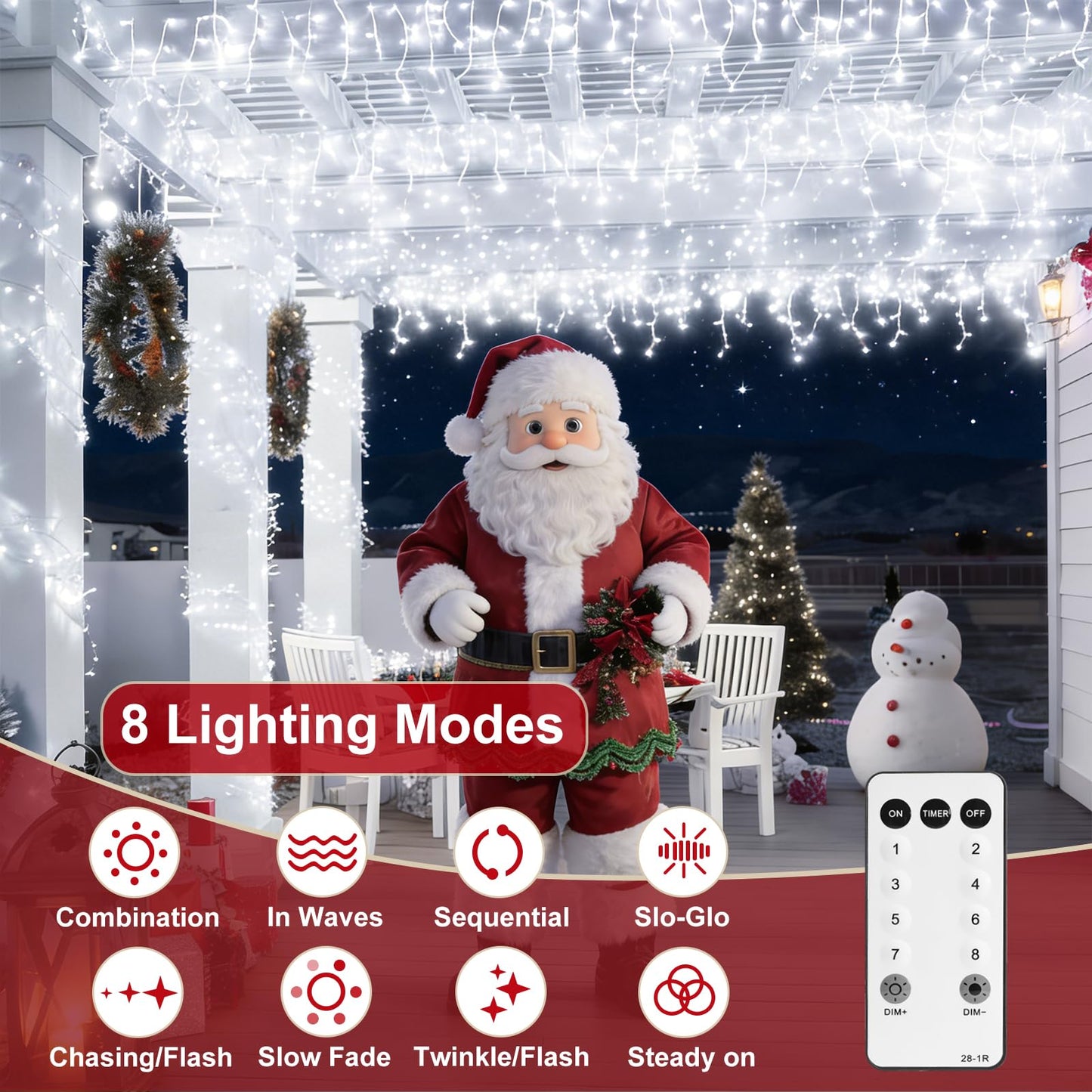 AGELCK White Icicle Lights Outdoor, 58.8FT 624 LEDs 96 Drops 8 Modes, Remote Control, Timer & Memory, Dimmable, Connectable, Waterproof Twinkly Christmas String Lights for Outside Indoor Xmas Wedding